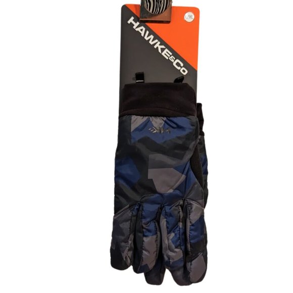Hawke & Co Men's NEW Mid-Weight Black & Blue Camo Winter Gloves SZ L/XL MSRP $44 - Picture 3 of 9